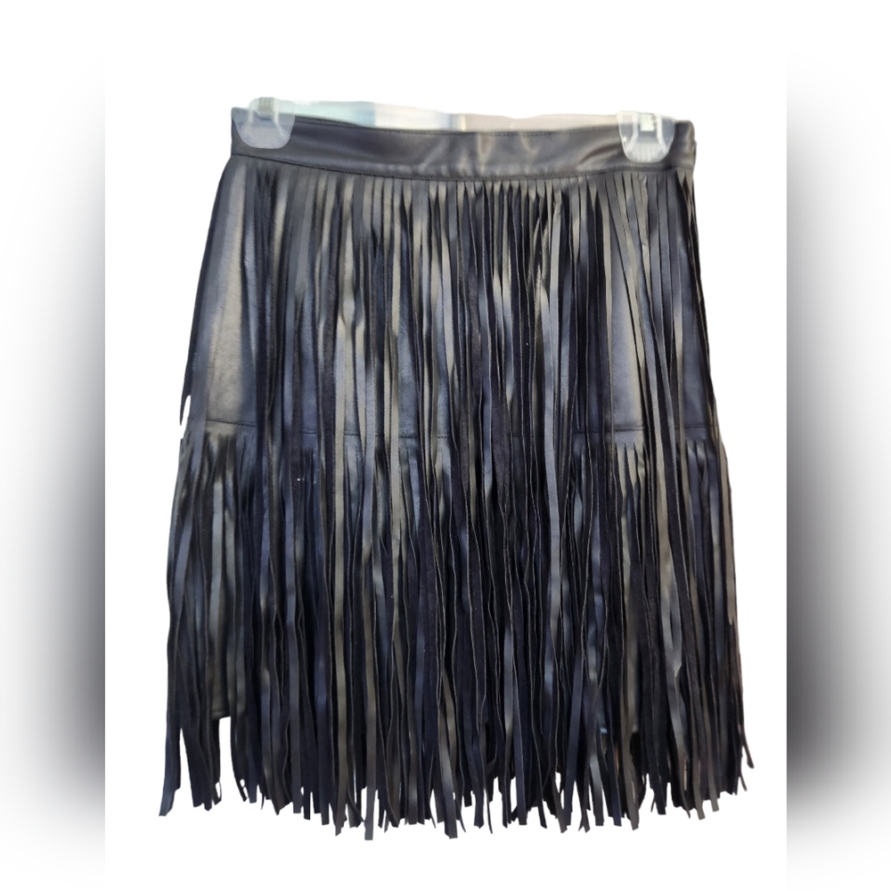 BLACK Leather fringe skirt XSmall NWOT n:PHILANTHROPY